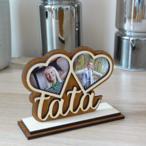Upominek dla taty ze sklejki z personalizowanymi zdjęciami dzieci