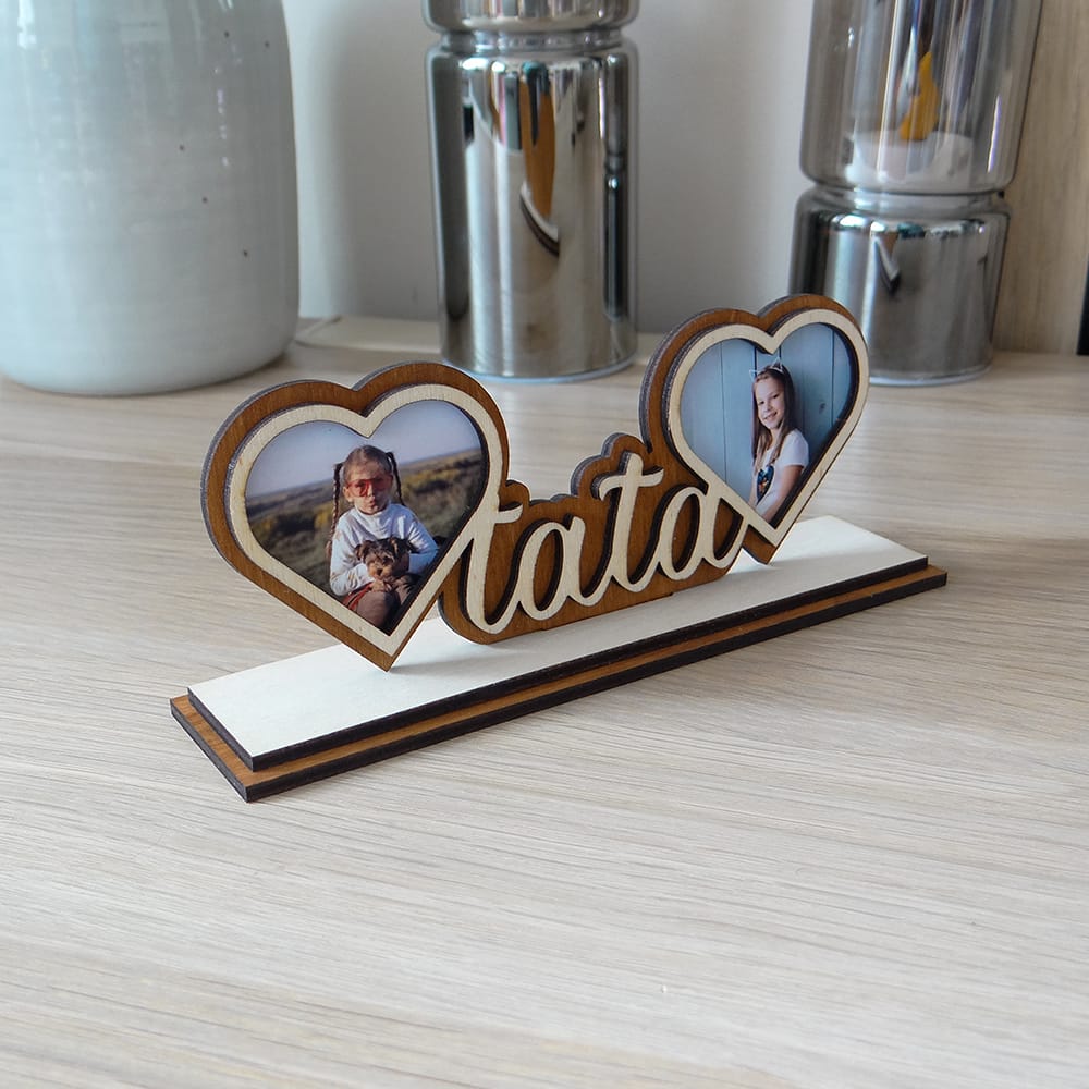 Personalizowana dekoracja tata z fotografiami dzieci i drewnianym napisem